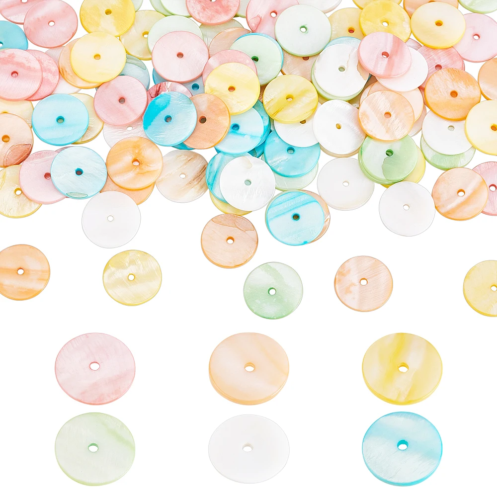 120pcs Round Shell Charms 20mm Charm Flat Seashells Pendant Ocean Nautical Charms Disc Heishi Beads for Summer Necklace Bracelet