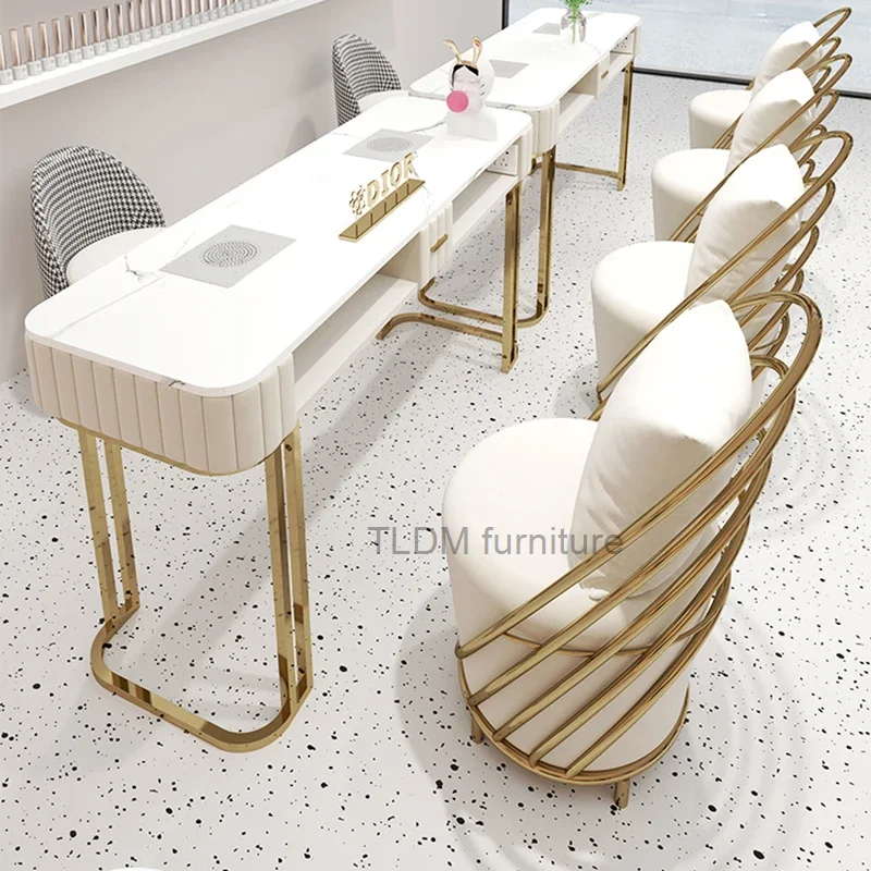 Modern Exquisite Table Manicure White Vanity Commercial Nailtech Desk Station Beauty Schminktisch Nail Bar Furniture CY50NT