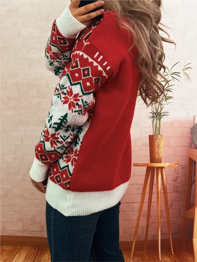 Pull de noël ample et décontracté en Jacquard contrasté pour femme, col rond, Style à la mode, à manches longues, nouvelle collection automne et hiver