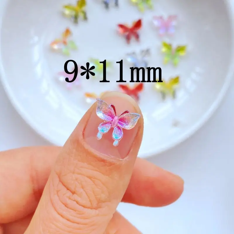 50Pcs New Cute Mini 9*11mm Shiny Butterfly Resin Flatback Cabochon Ornament Jewelry Making Hairwear Accessorie