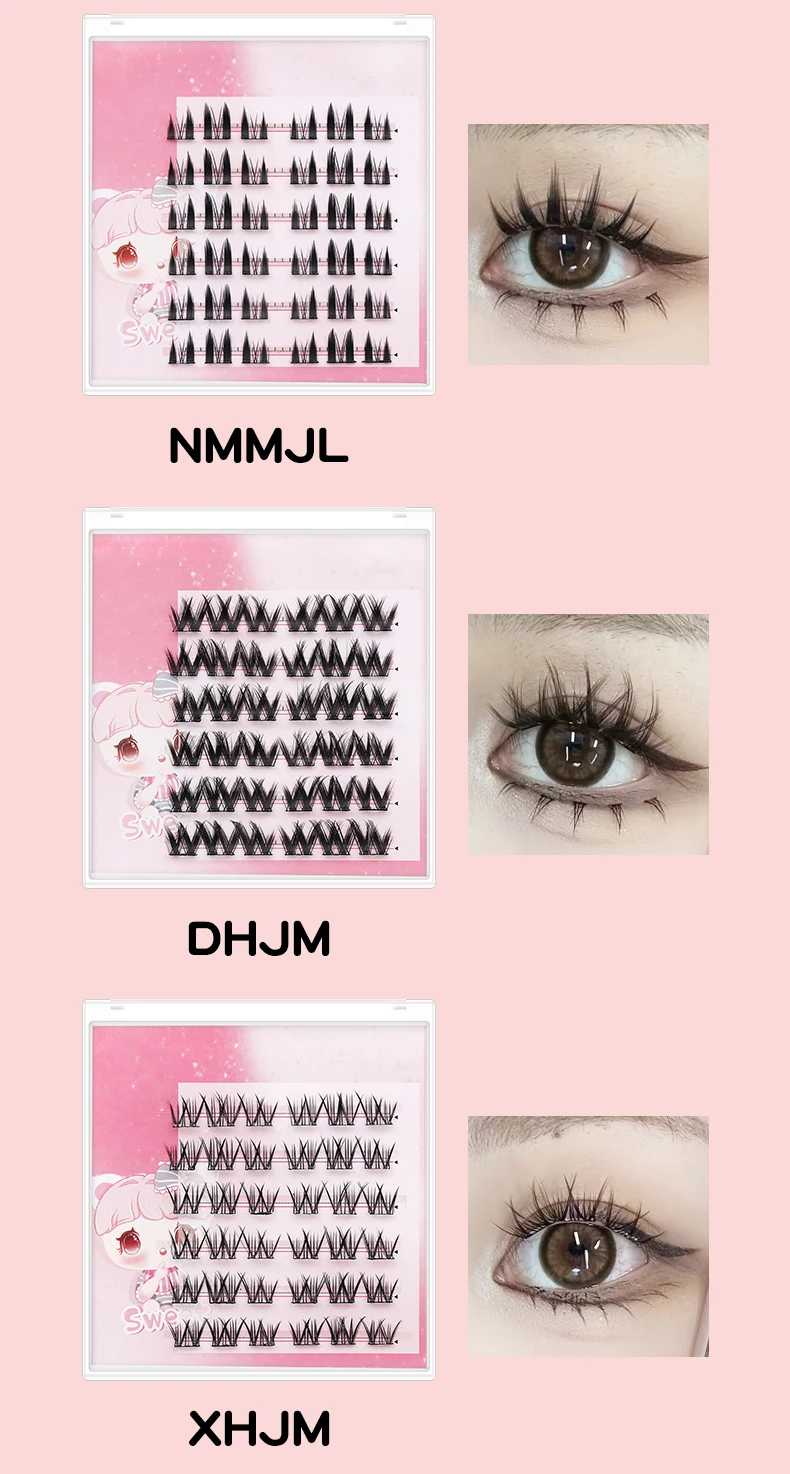 DINGSEN Selbstklebende Cluster-Wimpern, 6 Reihen, einzelne Wimpern, kein Kleber erforderlich, koreanisches Make-up, DIY-Wimpern, natürliche Wimpern – Detail 15
