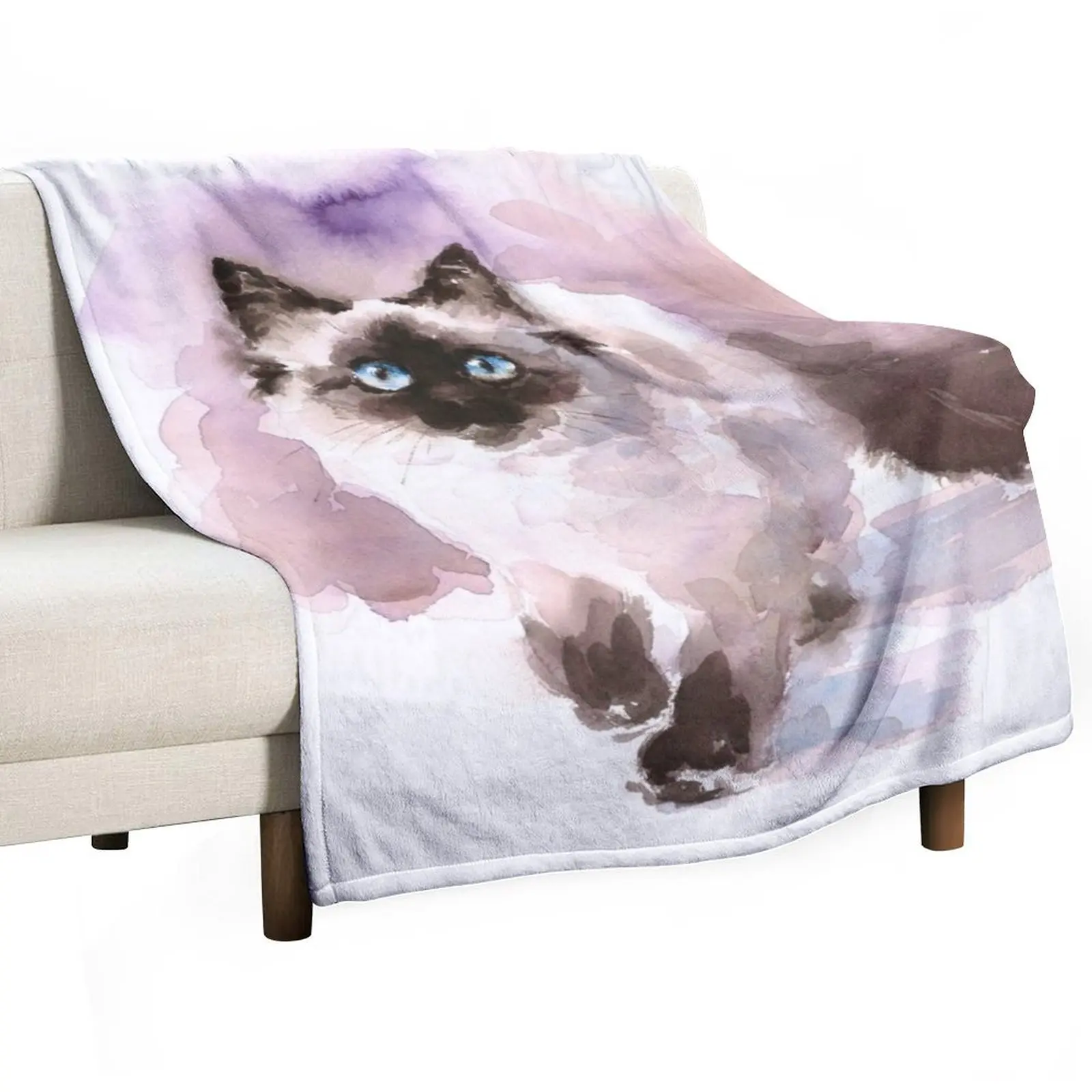 

Watercolor Siamese Cat Throw Blanket Stuffeds Extra Large Throw halloween Flannels Blankets