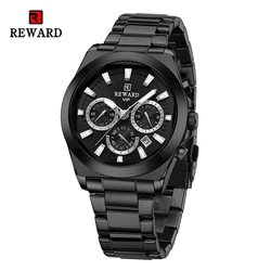 REWARD VIP Mens Wrist Watches Black Business Stainless Steel Wristwatch Chronograph Luminous Waterproof Date Sport Watch for Men