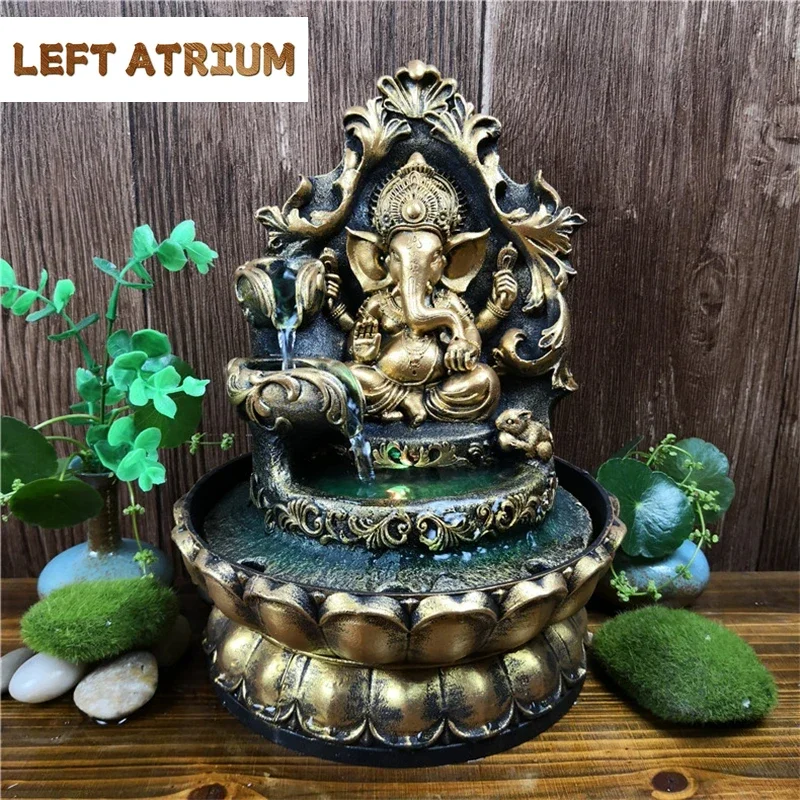 HandMade Hindu Ganesha Statue Indoor Water Fountain Led Waterscape Home Decorations Lucky Feng Shui Ornaments Air Humidifier