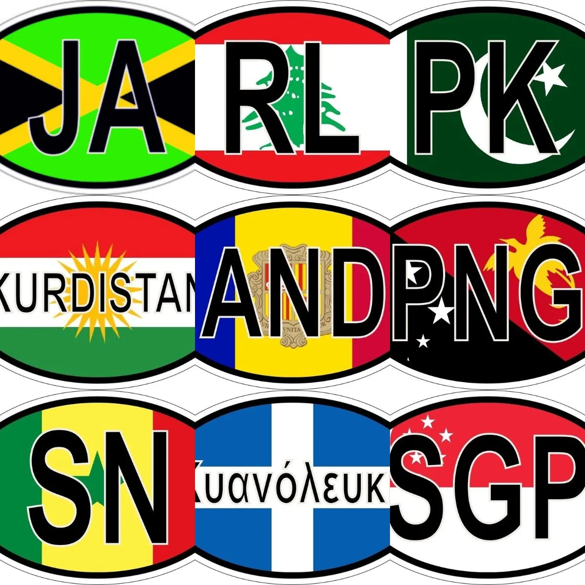 JA RL Ливан КУРДИСТАН PK Пакистан И Андорри PNG Папуа Новая Гвинея SN Сенегал SGP Сингапурский национальный флаг Код автомобиля Стикер
