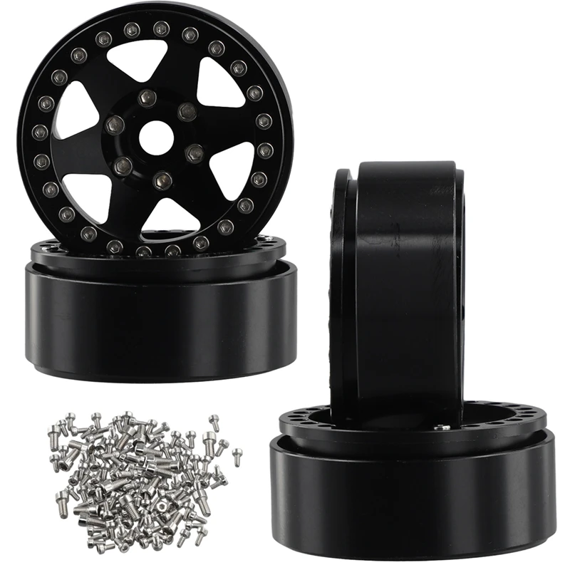 1/10 RC Crawler Car 1.9Inch Metal Beadlock 6 Hole Wheel Hub Rim For TRX-4 D90 D110 SCX10 SCX10II SCX10III Black