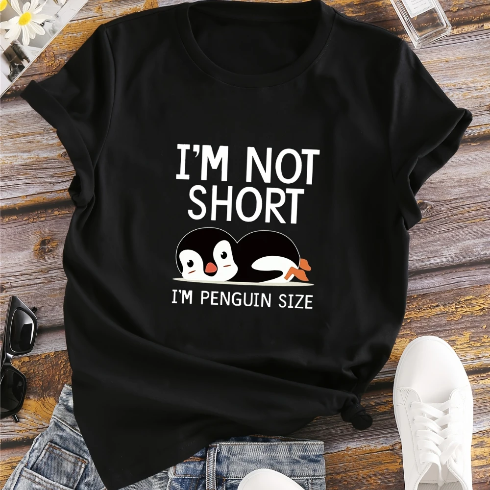 Im nicht kurz im Pinguin Größe Brief Tiere drucken T-Shirt Rundhals ausschnitt Kurzarm T-Shirt lässig jeden Tag Tops Damen bekleidung