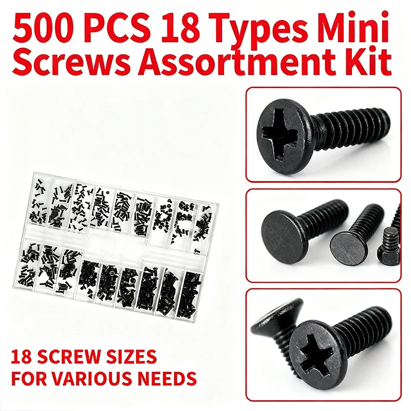 

500Pcs/Box M1.2 M1.4 M2 Universal Mini Small Screws Nuts Assortment Kit For Sunglass Watch Eye Glasses Clock Laptop Repair Tools