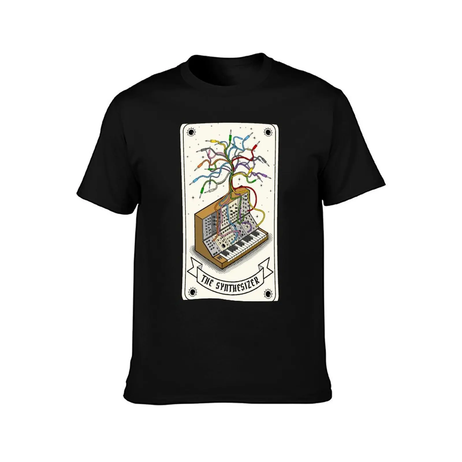 Modular Synthesizer Tarot Card T-Shirt, Summer Casual Cotton Tee, Oversized Streetwear Tops, Vintage Graphic Print, 100% Cotton