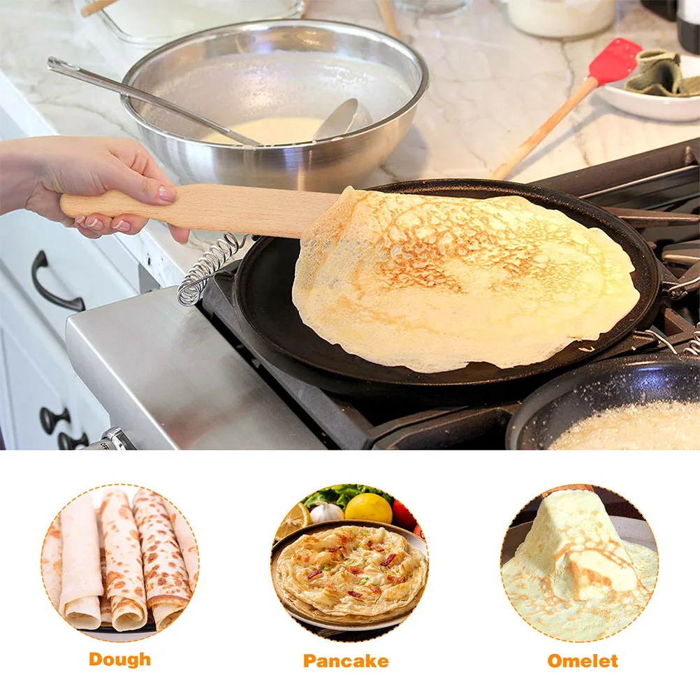 

Pancake Wooden Rake Spatulas for Kitchen Use Spreader Butter Crepe Tools Large Serving Portable Flipper
