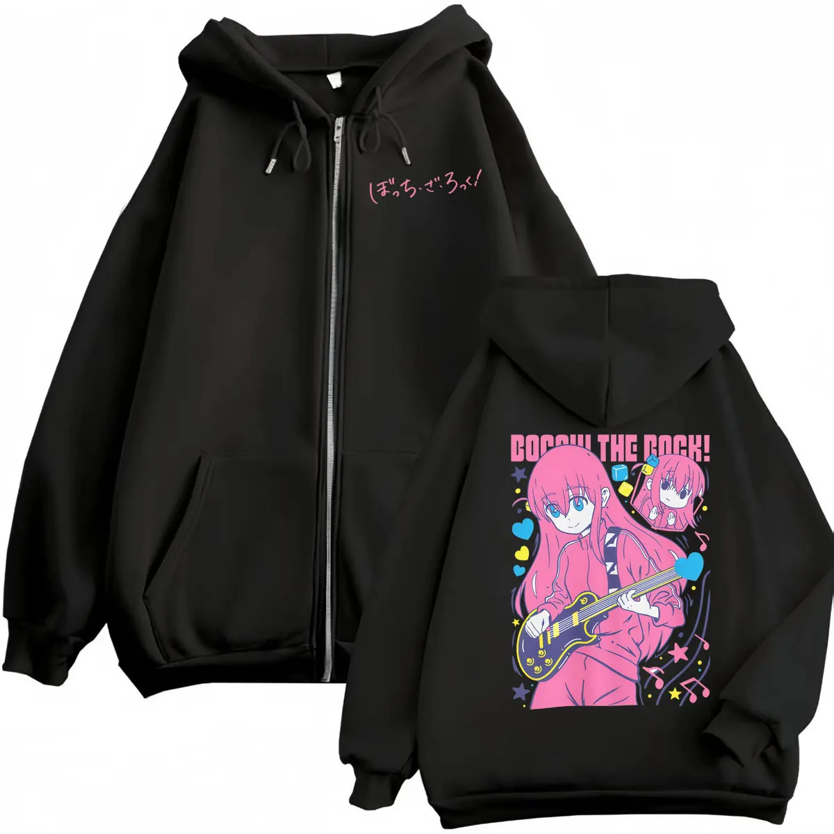 

Japan Anime Bocchi The Rock Graphic Zipper Hoodie Harajuku Cartoon Zip Up Hooded Sweatshirts Men Women Casual Fashion Pullovers