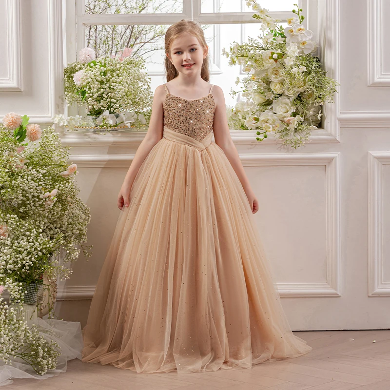 Girls' Birthday Party Long Evening Dress, Children's Masquerade Performance Costume, Flower Girl Wedding Banquet Princess Dress, Important Festival Performance Dress