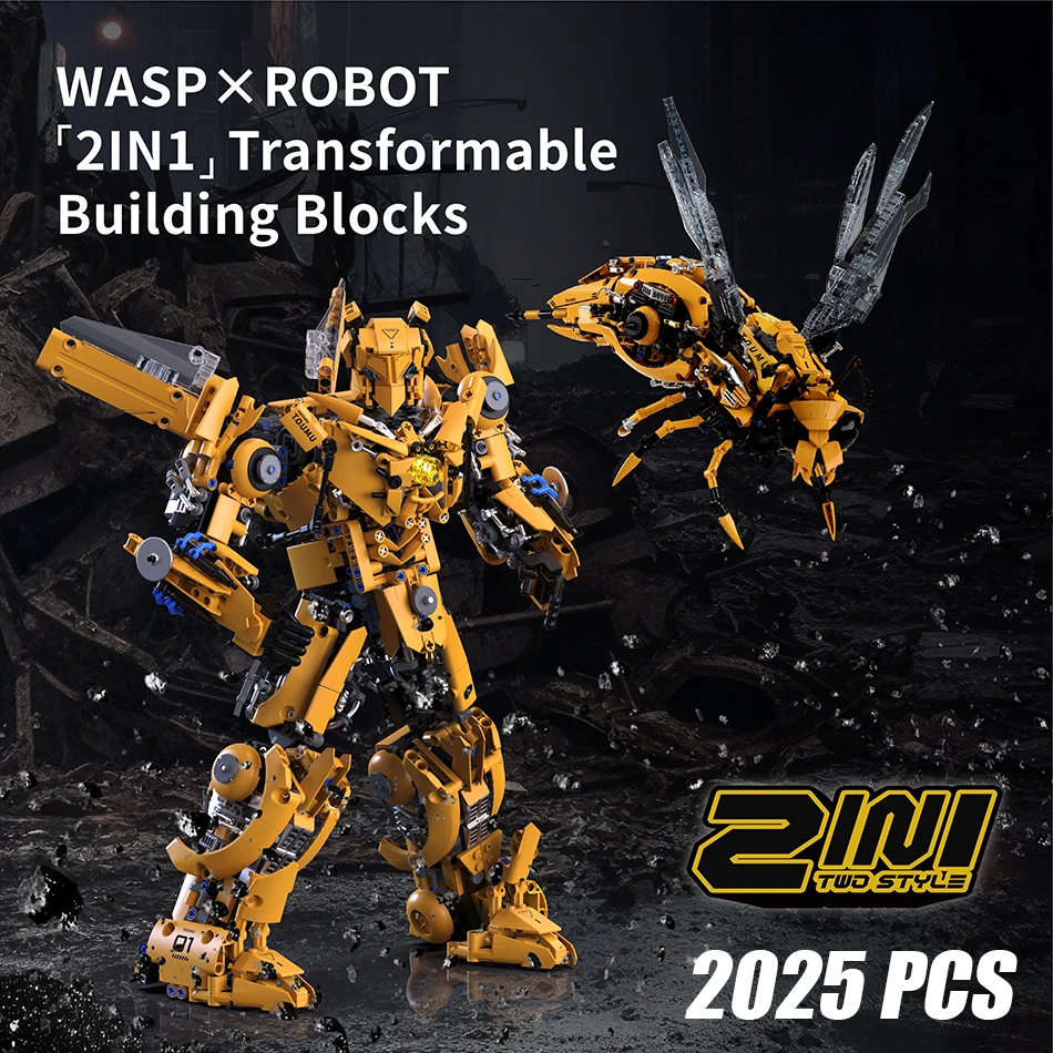 MOC Wasp Robot Dual Form Transformation Mecha Building Blocks Mechanical Warrior Figures Assembly Bricks Toys for Adults Gifts