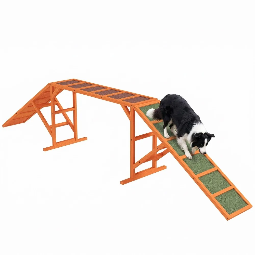 Dog Agility Ramp w/Safety Bar Non Slip Surface Orange
