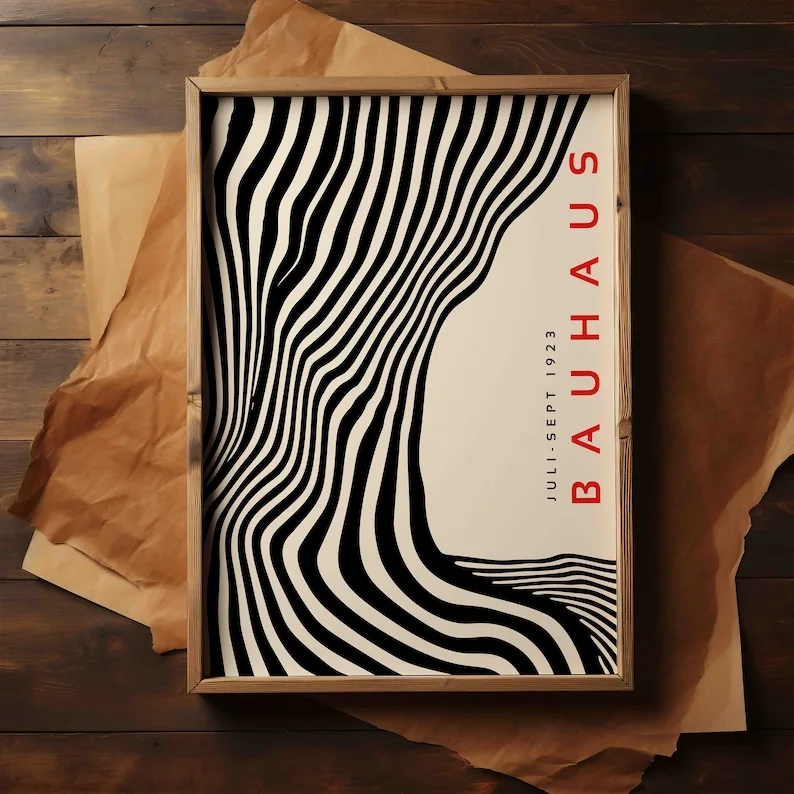 Mid Century Modern Black Bauhaus Canvas Wall Art Poster, Unframed Wavy Minimalist Bauhaus Wall Art Prints for  Living Room Decor