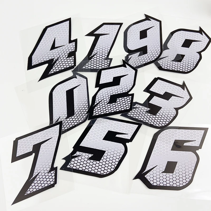 1PC Honeycomb Style Number 0123456789 Funny Motorcycle Stickers Motorbike Fuel Tank Side Panels Scooter Helmet DIY Vinyl Decals