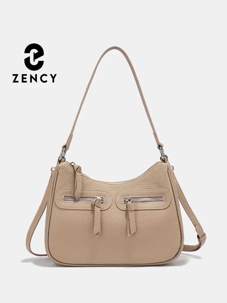 Zency Genuine Leather Shoulder Crossbody Bag for Pure White Bag Designer Handbag for Women 2026 Zip Pockets Lightweight Satchels