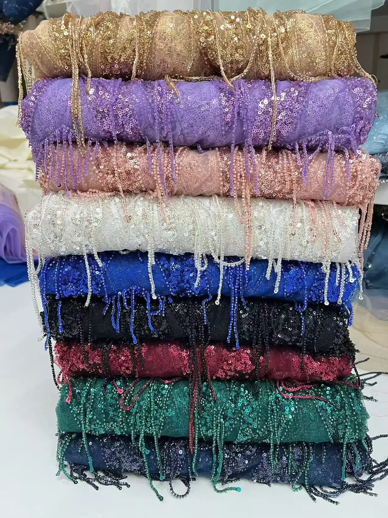 

Luxury French Bead Embroidery Fabric,Nigerian Beaded Lace,African High Quality tassel fringe Fabric For Wedding Dress Sewing
