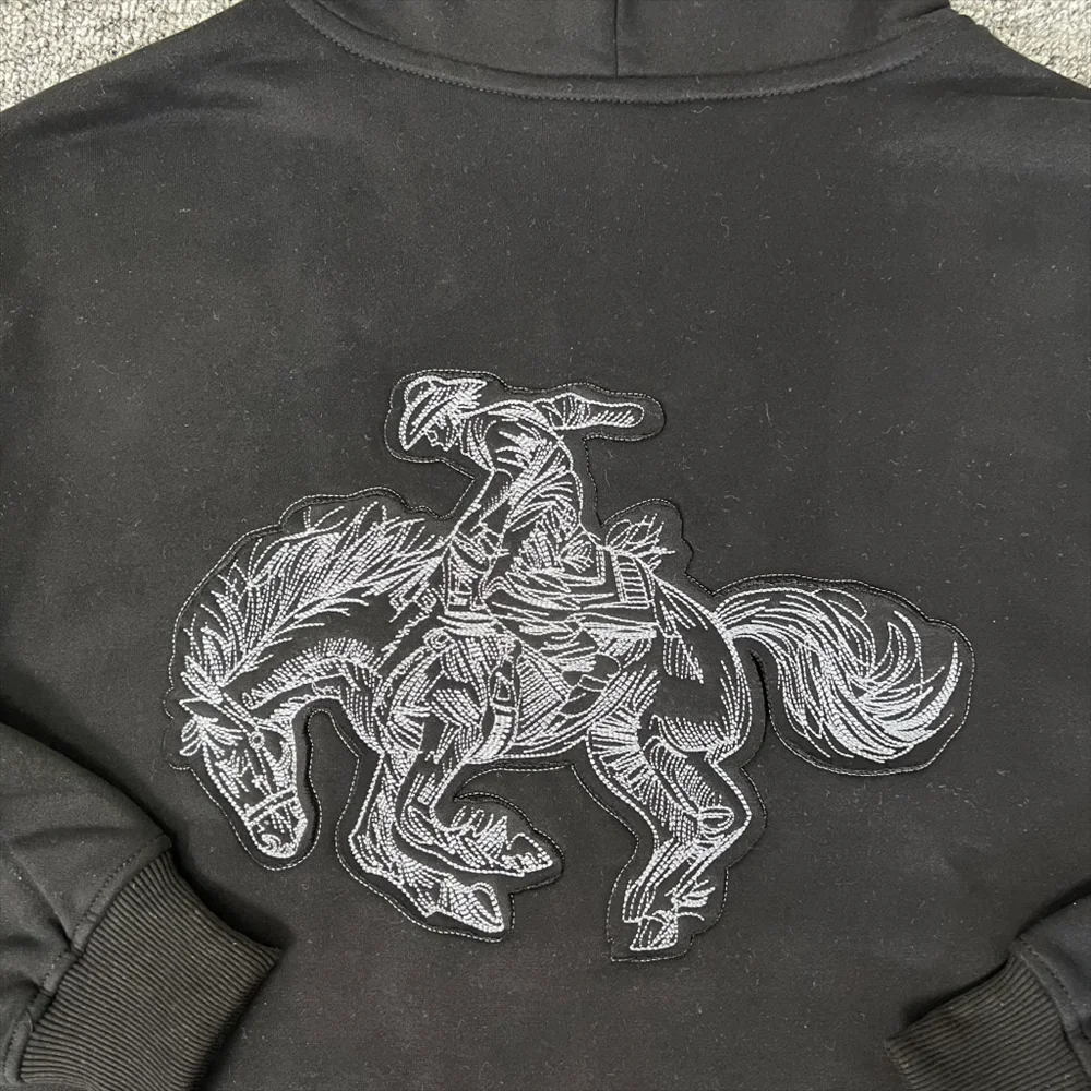 الشتاء Derschutze مقنعين قبعات رعاة البقر الغربية ركوب الخيل توتنهام المطرزة سترة الثقيلة النسيج البلوز الرجال النساء الأسود قلنسوة من القطن #5