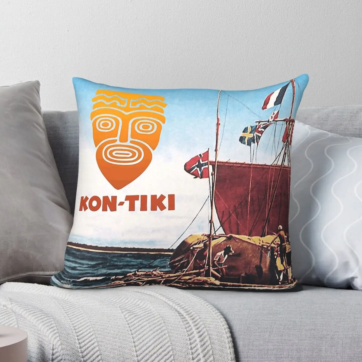 Kon Tiki Emblem Thor Heyerdahl Square Pillowcase Polyester Linen Velvet Printed Zip Decorative Throw Pillow Case Car Case 45x45