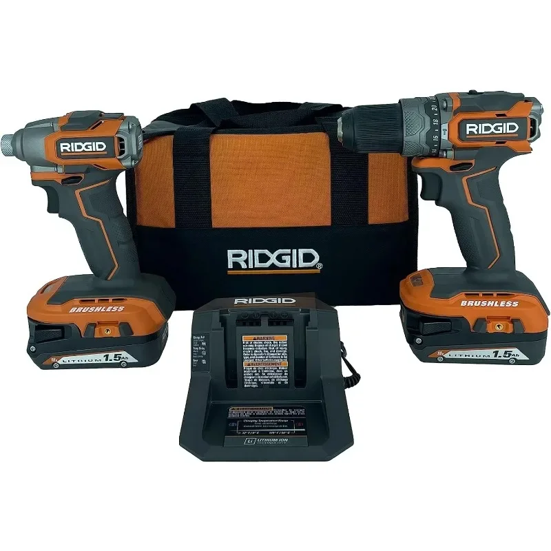 home.RIDGID 18V Brushless Sub-Compact Cordless 1/2-inch Hammer Drill and Impact Driver Combo Kit - R9781