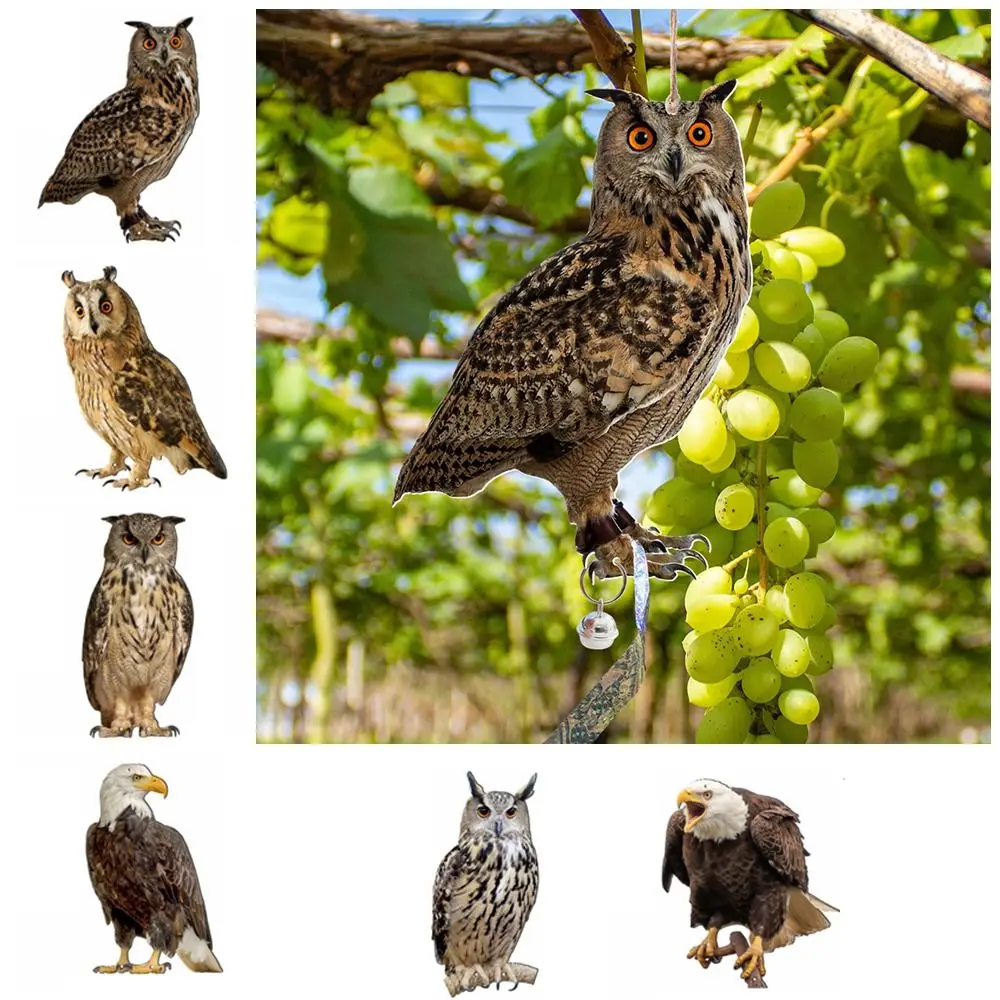 Owl Wind Chime With Bells Bird Repel Owl Scarecrow Rectangle Waterproof Fake Bird Scare Device Hanging Bird Repeller Patio