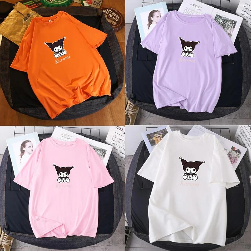 

Sanrios Kuromi Couple Style Short Sleeve Cartoon Summer Loose Casual Slim T-Shirt Anime Round Neck Pullover Top Cute Girl Gift