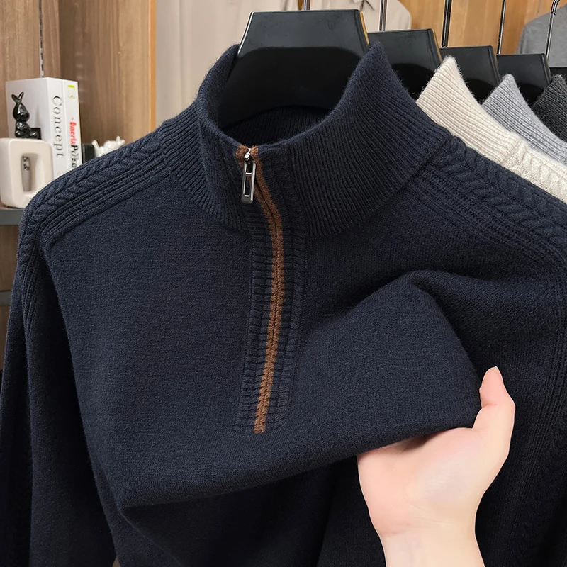 

2025 Popular Winter Men's Clothing New Item Thickened Warm Stand Up Collar Zipper Men's Casual Knitted Sweater Top