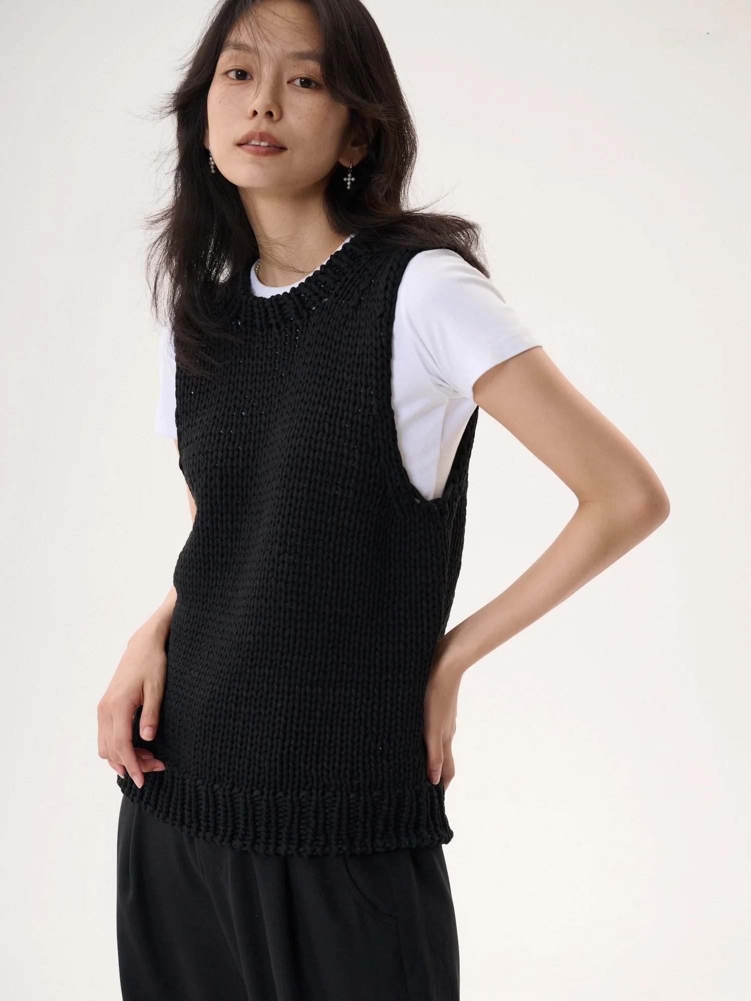 

Вязаный жилет BPLUS25 из грубой пряжи, светло-серый, осенняя новинка, женский, из мягкой хлопковой смеси, орт сл