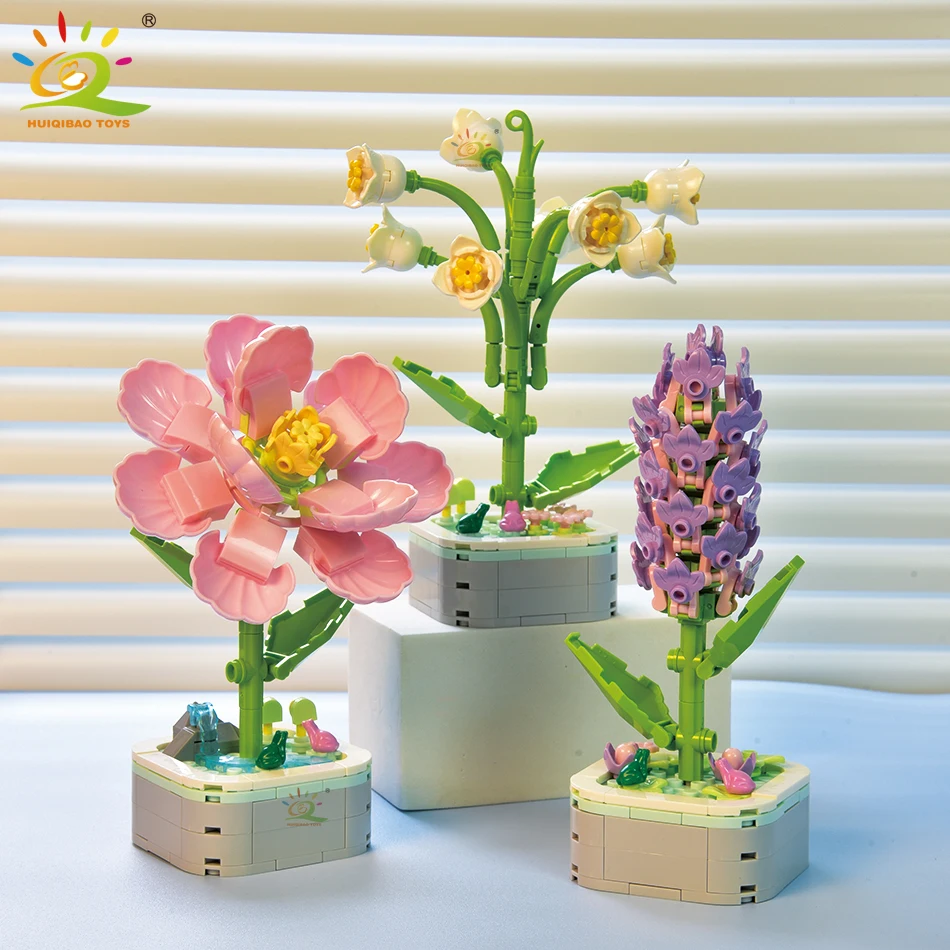 Huiqibao Moc Blume Sukkulenten Bausteine ewige Blumentopf Bonsai Gärten romantische Ziegel DIY Topfpflanzen Modell Kinder