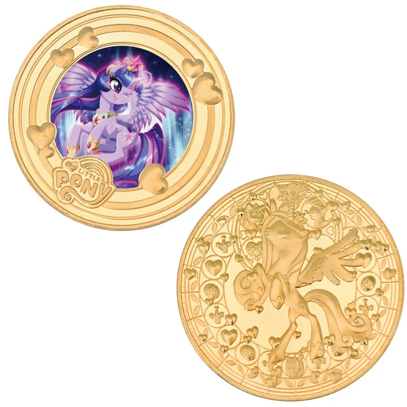 أنيمي بلدي ليتل المهر عملات قابلة للجمع الكرتون الخنصر فطيرة الذهب اللون عملة معدنية البريق التذكارية الفتيات هدايا عيد الميلاد #4