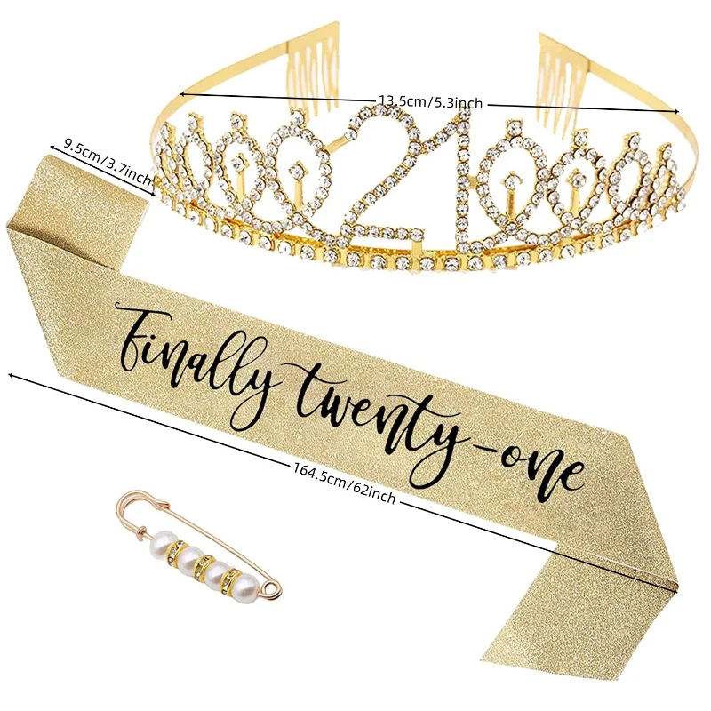 2 pz/set 21st Birthday Tiara and Sash Set-\