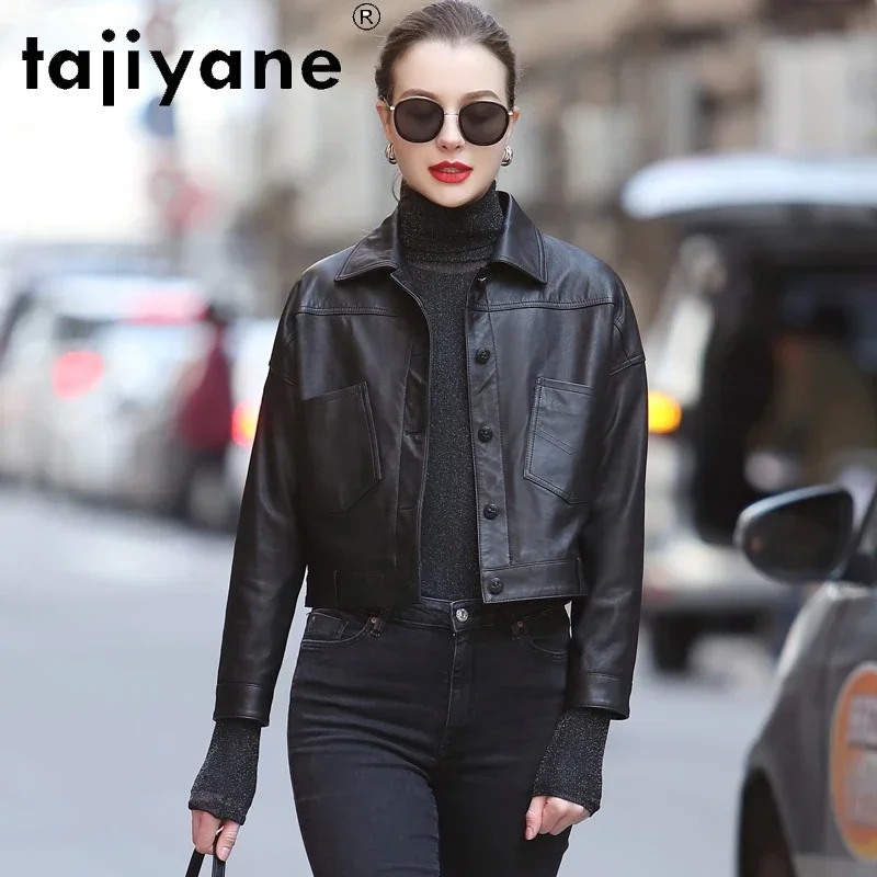 Tops Women Fashion High Quality Real Women's Sheepskin Coat  Spring Short Motorcycle Female Jacket Women's Coats Mujer Chaqueta