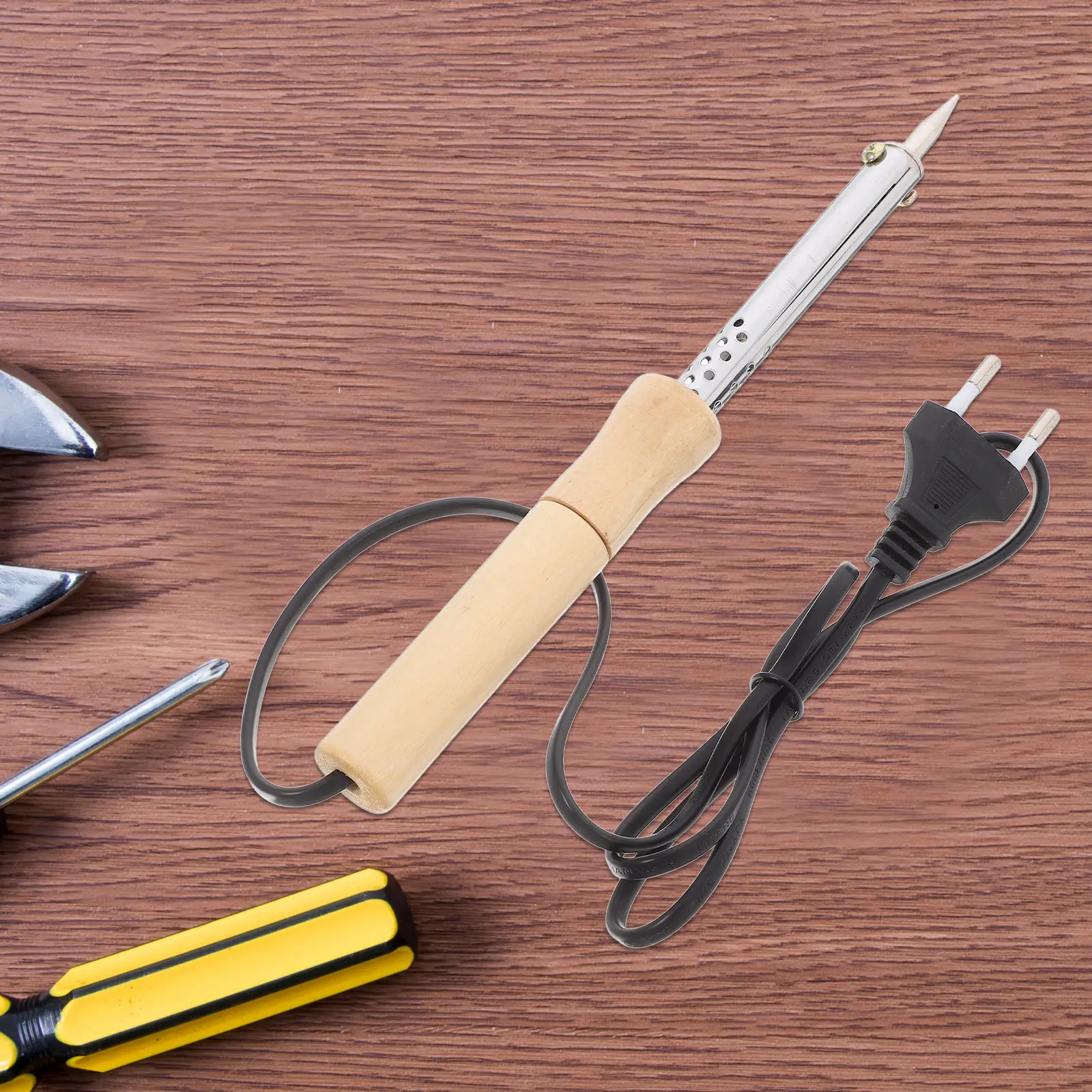 

High Power 60W Iron Welding Tool Precision Tip Rapid Heating Comfortable Grip Durable Wooden Handle Nickel Core Long Lifespan