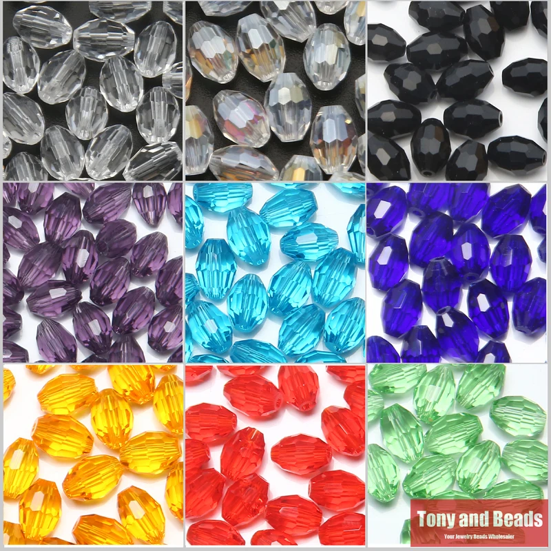 (40Pcs=Lot ! ) 6x8MM Rice Faceted Glass Crystal Spacer Beads For Jewelry Making 17Colors In