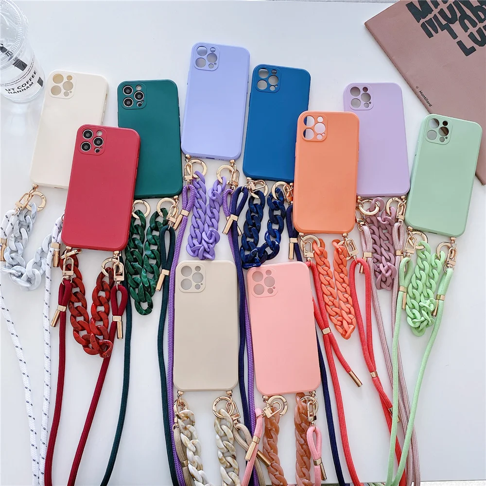 Luxury Marble Agate Chain Crossbody Lanyard Phone Case for iPhone 14 13 15 Pro Max 12 Mini 11 X XS XR Plus Liquid Silicone Cover