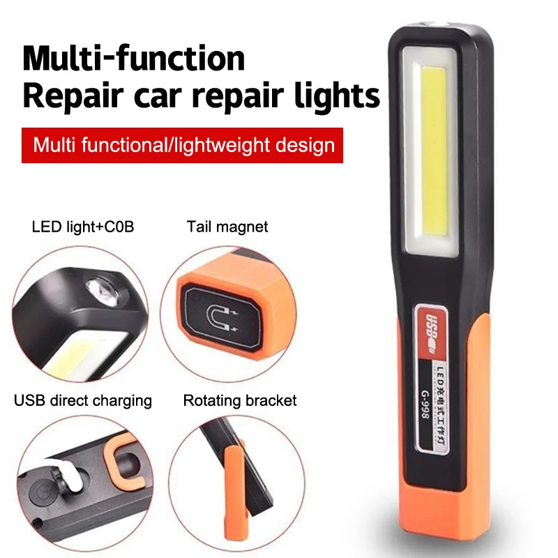 1pc Multifunctional Powerful COB LED Work Light Portable Rechargeable Flashlight Magnetic Torch Emergency Light Warning Light