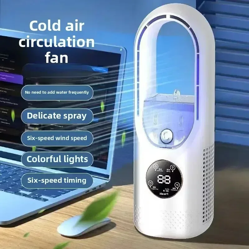 Mini Air Cooler with Humidification Cooling Fan Air Conditioning Fan LED Display 6 Wind Speed Settings Night Light