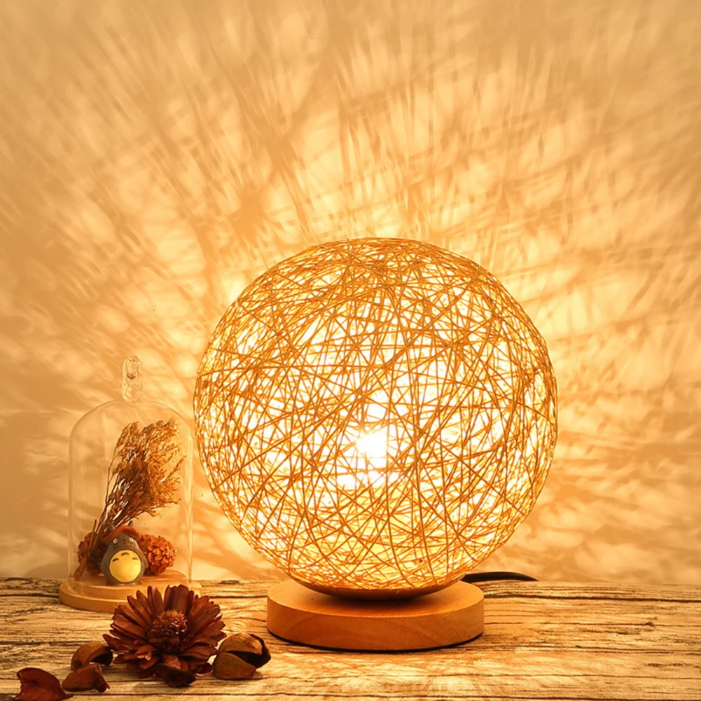 Bamboo Rattan Table Lamps LED Desk Lamp Indoor Art Decorations Creative Table Lamp Bedroom Bedside Night Light