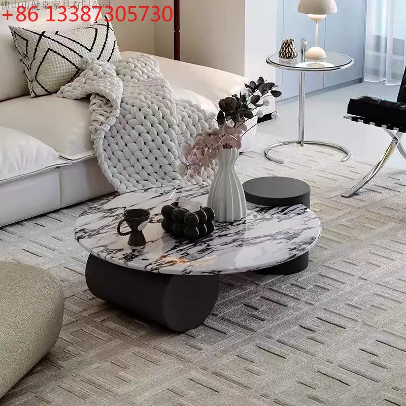 

Французский кофейный столик из мрамора и массива дерева, круглый, для гостиной, новый, в стиле лёгкой роскоши, высококачественный чайный столик.