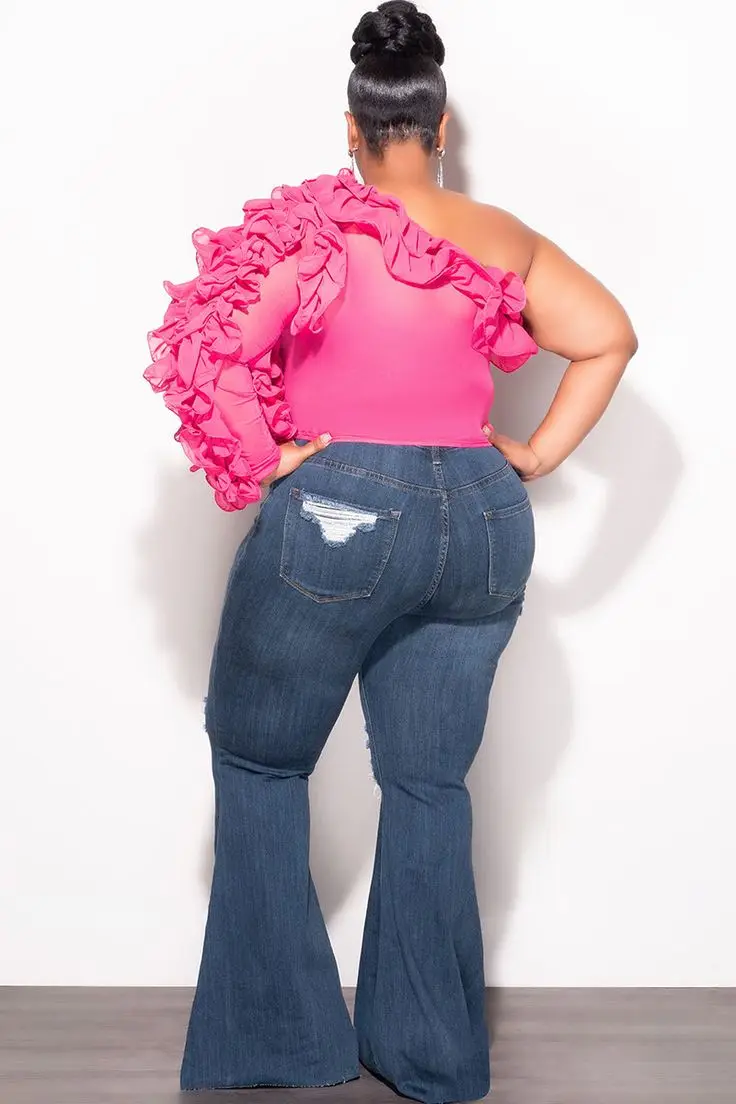 رائع كشكش Ruched الوردي واحد الكتف الملابس النسائية طويلة الأكمام بلايز المرأة الكتف المائل سليم المحاصيل القمم لون مخصص #3