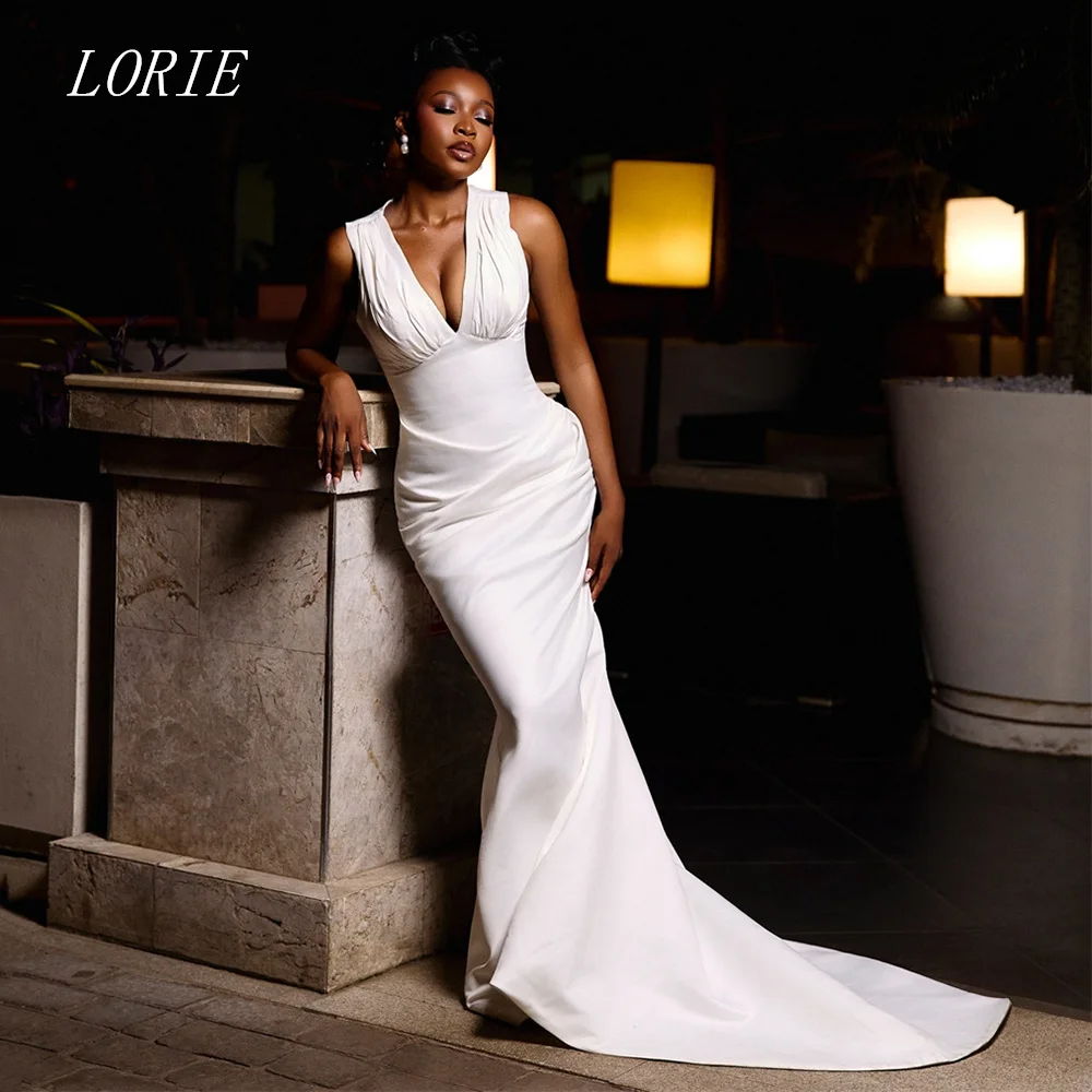 

LORIE Luxury Mermaid Wedding Dress Sexy V Neck Strapless Bridal Dresses Corset Sleeveless Pleat Wedding Gown Customized 2026