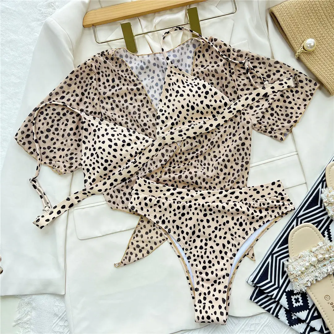 S - XXL, Bikini mit Leopardenmuster, hoher Bund, Damen-Badeanzug, dreiteiliges Bikini-Set, Badebekleidung, Badeanzug, Modell V2805SW. – Detail 22