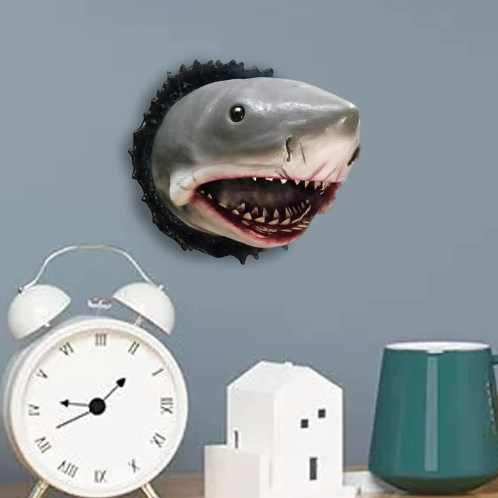 Shark Wall Sculpture 12x9x9cm Resin Wall Mounted Shark Ornament Marine Animal Theme Sculpture Decoration For Hotel Office
