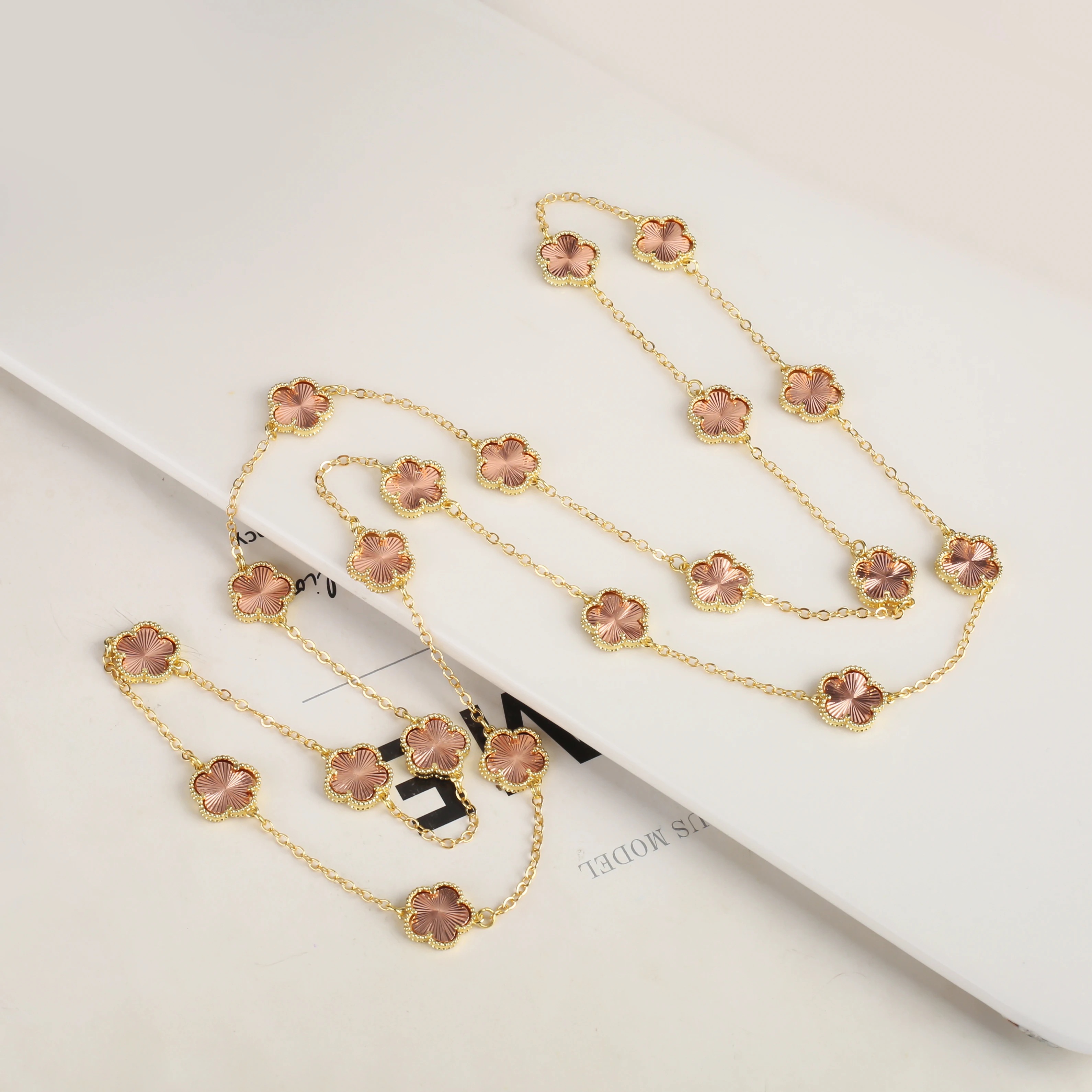 Plum Blossom High Quality Hot Selling Creative Double Sided Long Sweater Chain Five Leaf Flower Jewelry Luxury Women 12mm