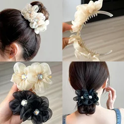 Nuova forcina coreana a doppia faccia in rete con fiore in zircone per le donne moda semplice temperamento Clip di squalo accessori per capelli ragazza