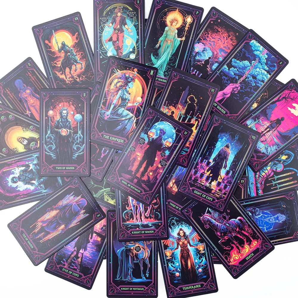Inspirierte Neon-Tarot-Karten, 10,3 x 6 cm, englische Visions Divination Edition, Deck-Board, Spiele, 78 Karten – Detail 7