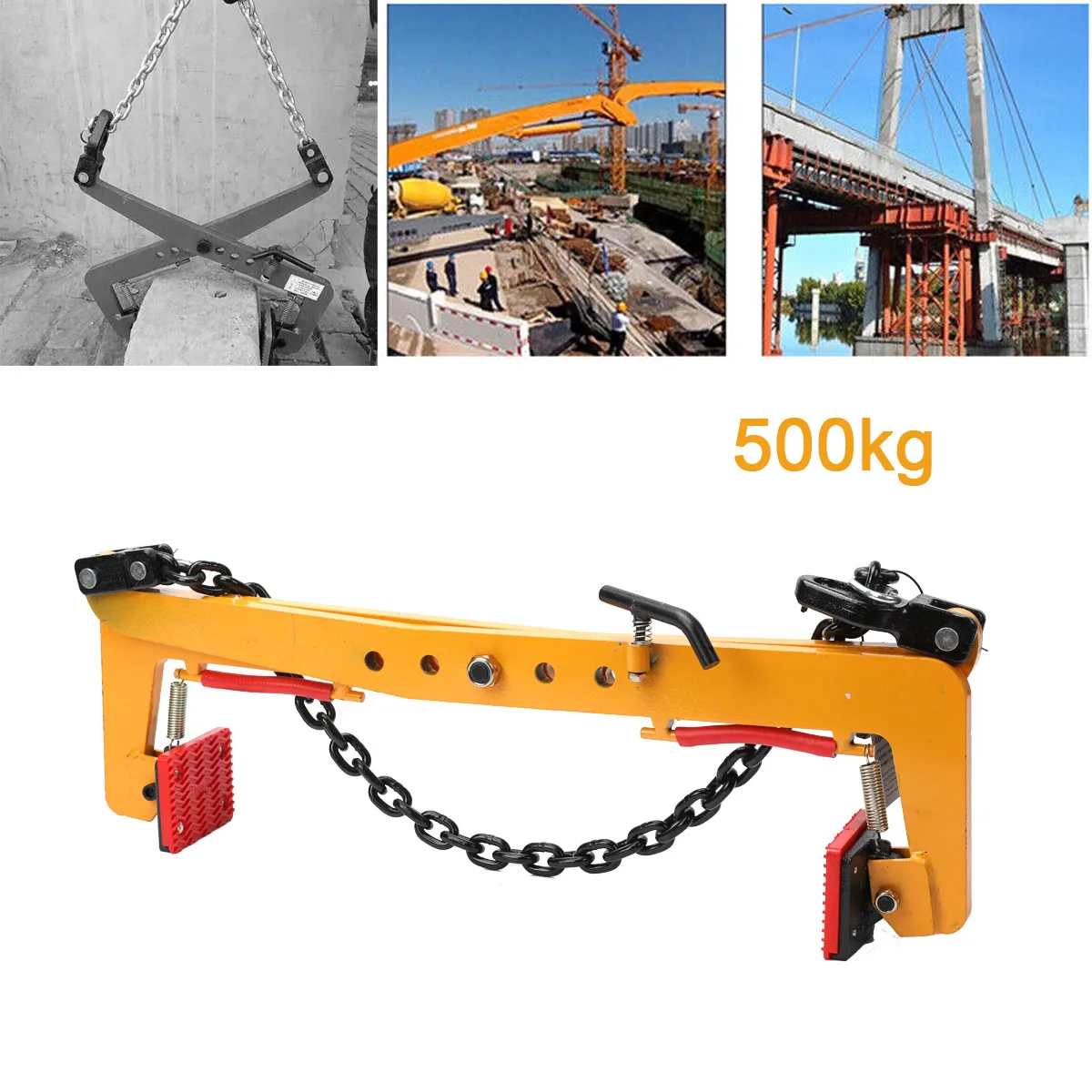 Pinza per sollevamento pietre da 500 kg con apertura regolabile 33-70 cm per il trasporto di lastre, bordure e elementi in calcestruzzo, pinze in acciaio legato per impieghi gravosi con catena in