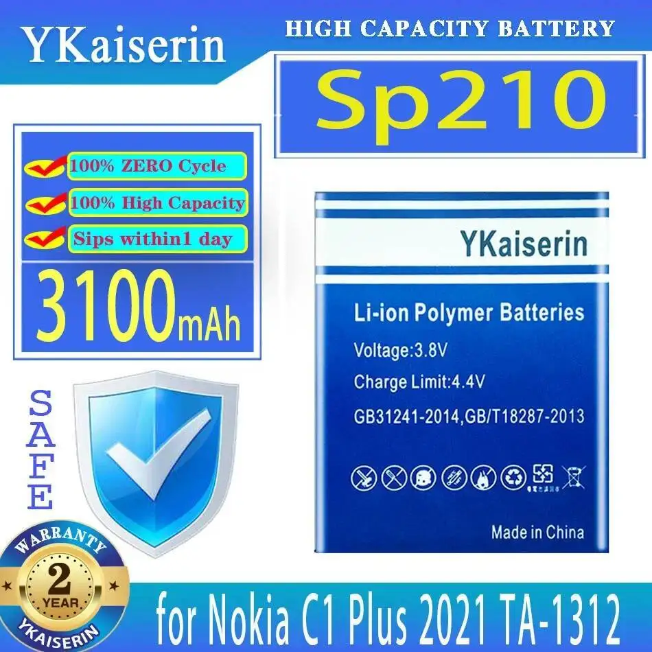 

Mobile Phone Battery Stable Reliable Replacement 3100Mah Sp210 For Nokia C1 Plus 2021 TA-1312