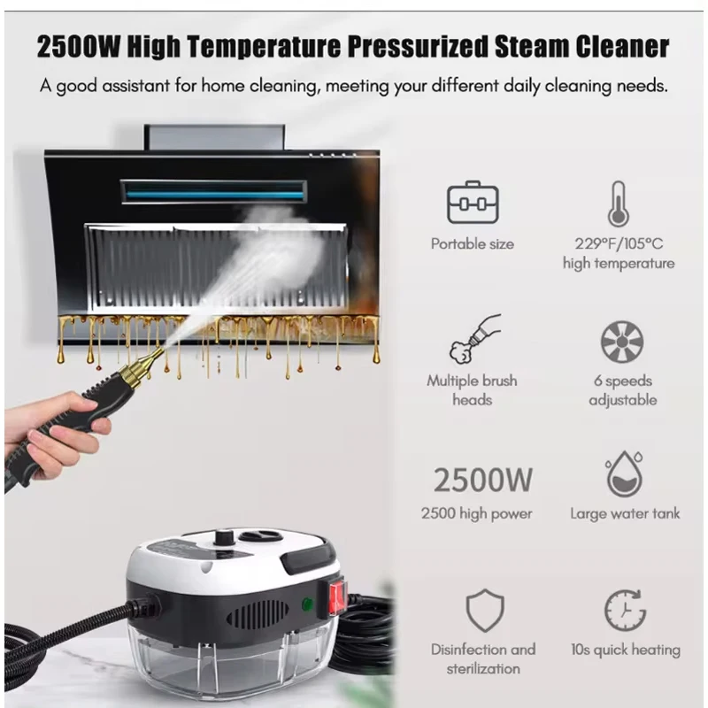 2500W Steam Cleaner High temperature Jet Washer Range Hood for Kitchen Air Conditioner Car Cleaning Machine Home Appliances